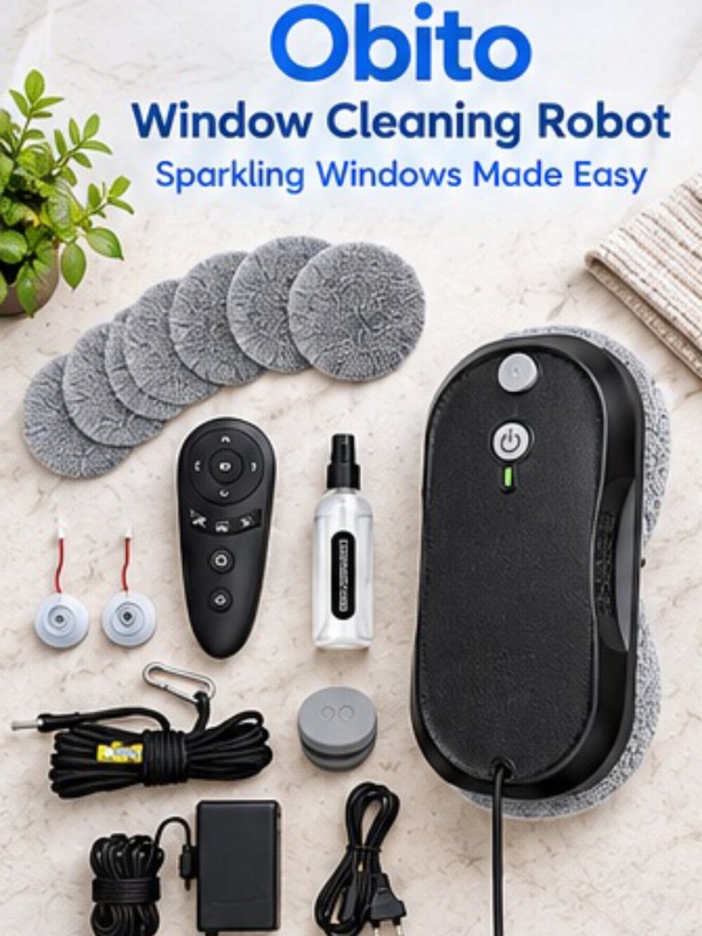Obito Window Cleaning Robot – 6400Pa Suction, Auto-Spray & Remote Control